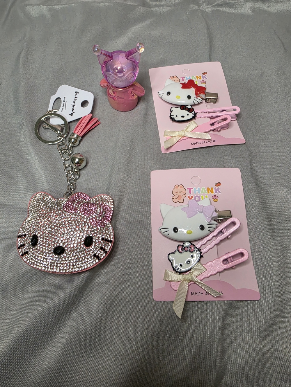 New SanrioHello Kitty, Kuromi Aesthetic Gift Bundle Lip Mud, Rhinestone Keychain